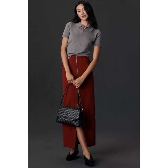 NWT Size M - Anthropologie Maeve Zip-Front Column Midi Skirt Red (NWT US$ 118) - Picture 1 of 16